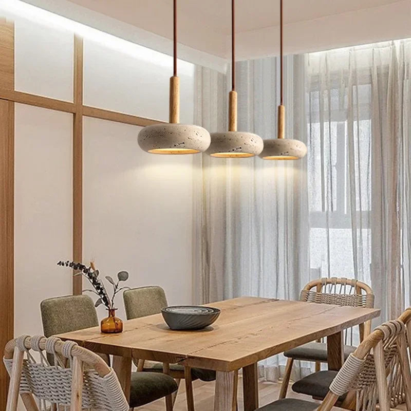 Stone Pendant Lamp Wood Hanging Light