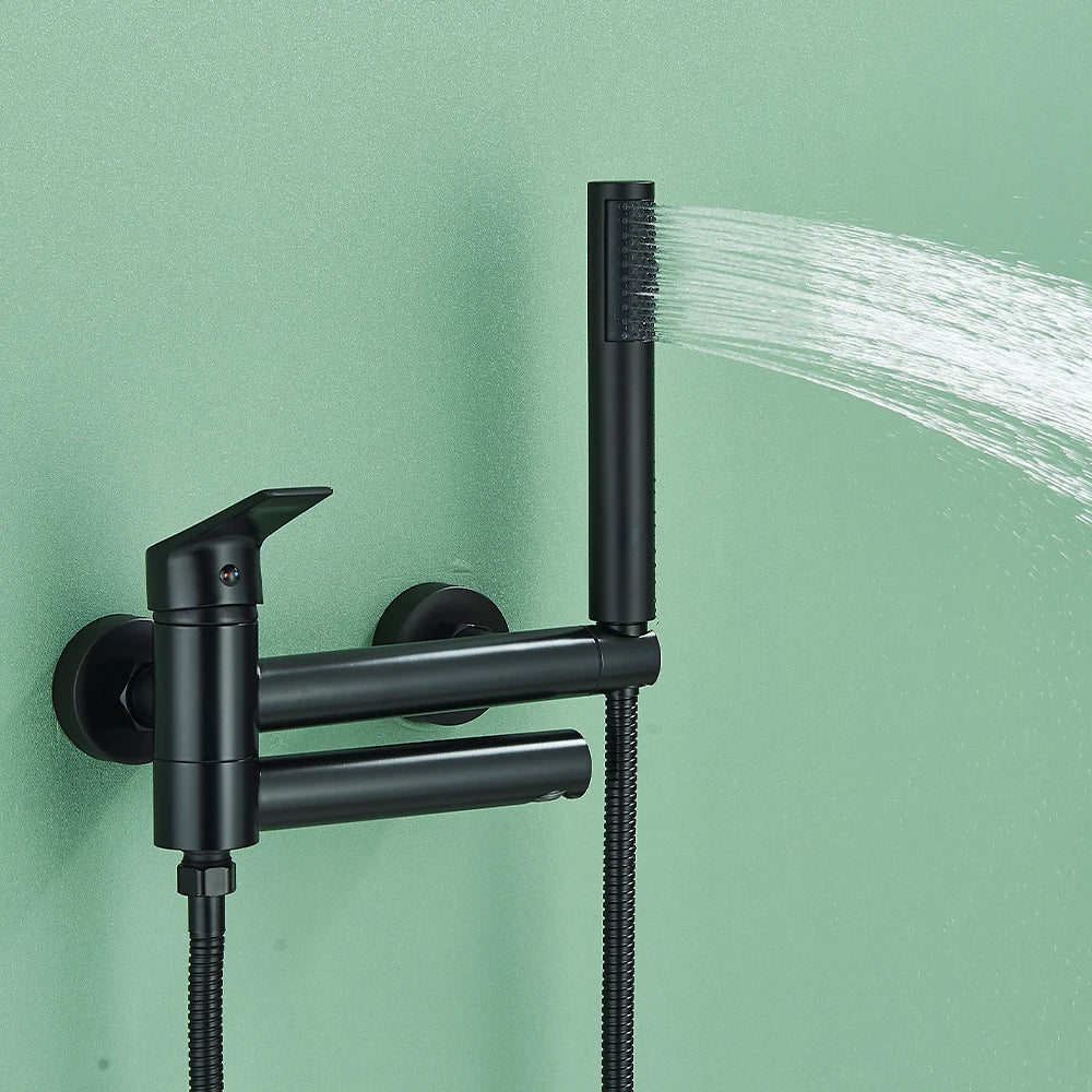 Black Waterfall Bathtub Faucet Hot Cold Water Mixer Tap Bathroom Bathtub  Faucets Wall-mounted Black Tap