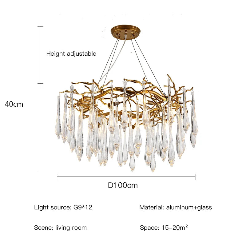 Branch Crystal Chandelier For Kitchen Table Living Dining Room Bedroom Round Modern Gold Crystal Hanging Chandelier Lights
