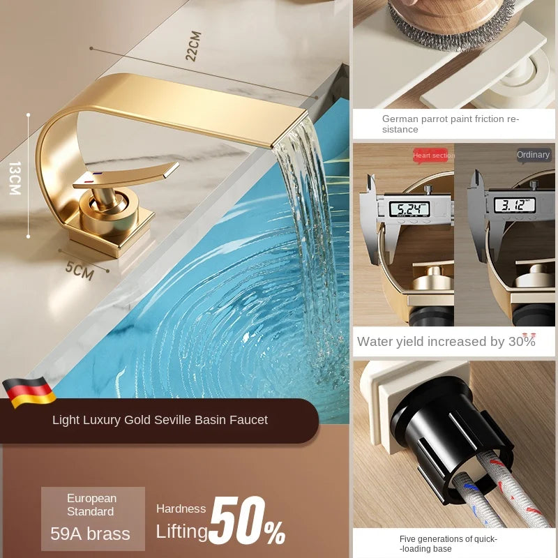 All copper waterfall faucet washbasin bathroom bathroom cabinet sink washbasin counter hot and cold water faucet minimalist