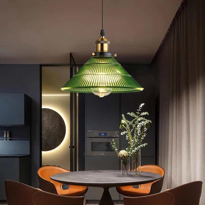 Suspension Green Stripe Glass Chandelier