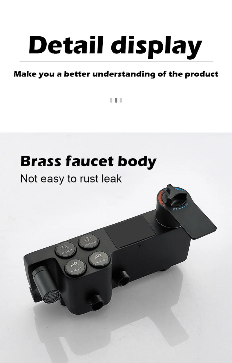 Bathroom Shower Set Black Gold Rain Shower Faucet Thermostatic Digital Display Shower Mixer Taps Copper Shower Systems for Bath