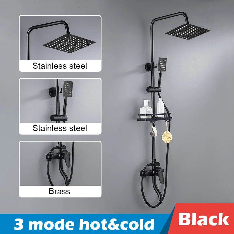 Bathroom Shower Set Black Gold Rain Shower Faucet Thermostatic Digital Display Shower Mixer Taps Copper Shower Systems for Bath