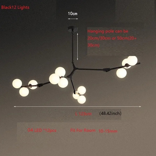 Modern Tree Branches LED Chandelier Glass Balls Chandeliers Molecular Living Decoration Dining Bedroom Pendant Lighting Fixtures