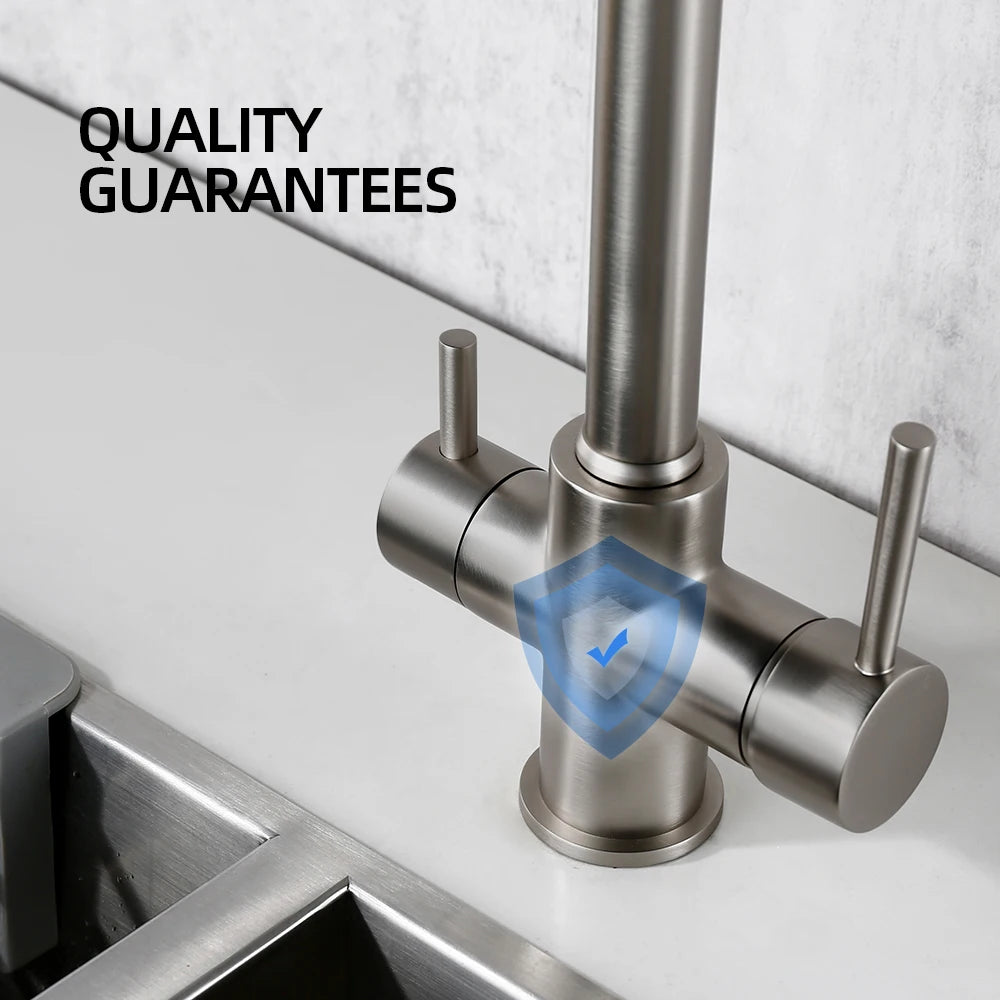 Brushed Nickel Kitchen Faucet Pull Out Double Handle Kitchen Tap Matte Chrome Kitchen Mixer Brass Single Hole 3 Ways Sink Tap