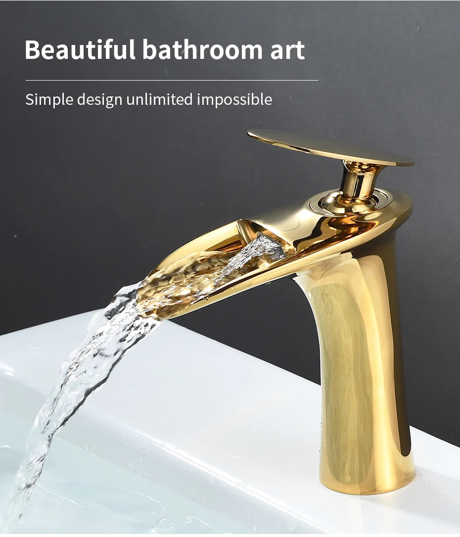 Gold Basin Faucets Waterfall Bathroom Faucet Single handle Basin Mixer Tap Bath Faucet Brass Sink Water Crane Silver 855923
