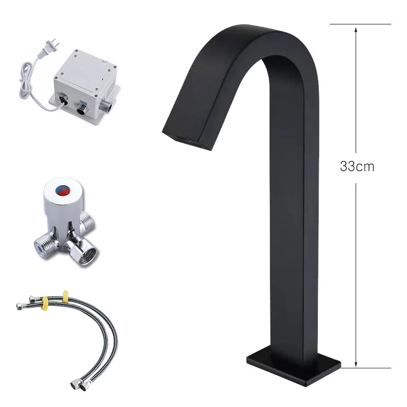 OXG Black/Chrome Smart Sensor Basin Faucet Automatic Sensor Waterfall Basin Sink Faucet Bathroom Faucet Washbasin Faucet