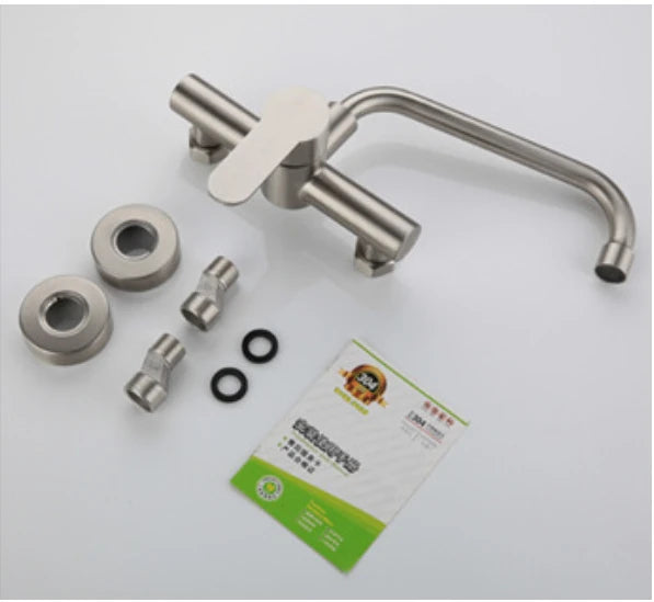 Wall Mounted Kitchen Faucet Wall Kitchen Mixers Kitchen Sink Tap 360 Degree Free Swivel Flexible Hose Double Holes Water Taps