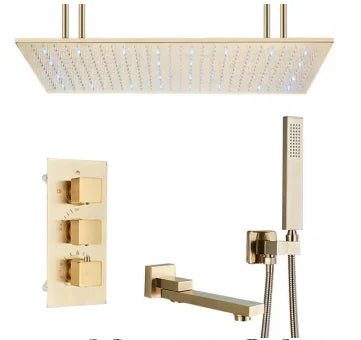 Modern Bathroom Rain Waterfall Shower Set Thermostatic Mixer Bath Shower Mixer Tap Brass Body