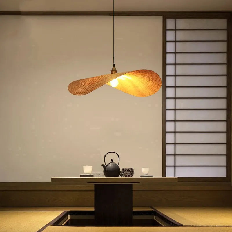 Round Handmade LED Bamboo-Rattan Chandelier