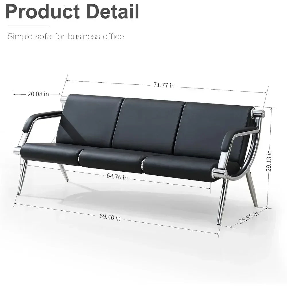 Waiting Room Bench with Fixed PU Leather Upholstered Armrests