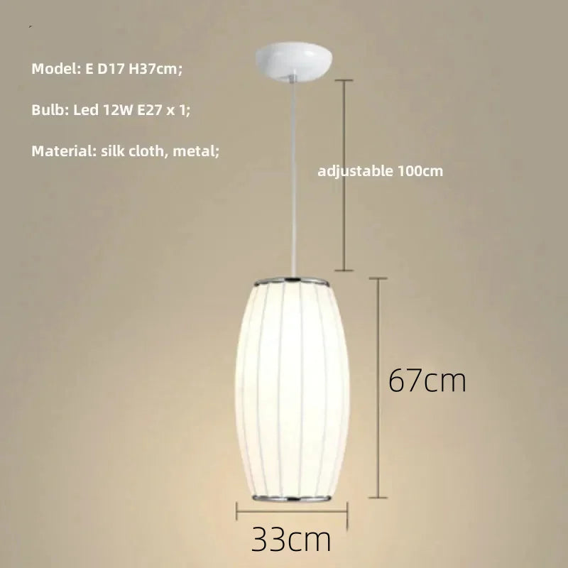 Nordic Minimalism Silk Led Pendant Lights Wabi Sabi Lustre E27 Pendant Lamp Suspend Chandelier Led Luminarias Hang Lamp Fixtures