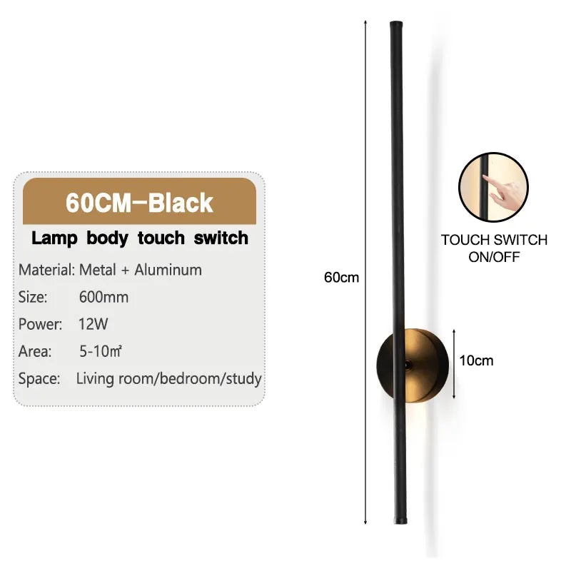 Black Touch Switch Dimming LED Wall Lamp Wall Lights for Bedroom Living Room Indoor 8w 12w 16w 20w LED Wall Sconce for Corridor