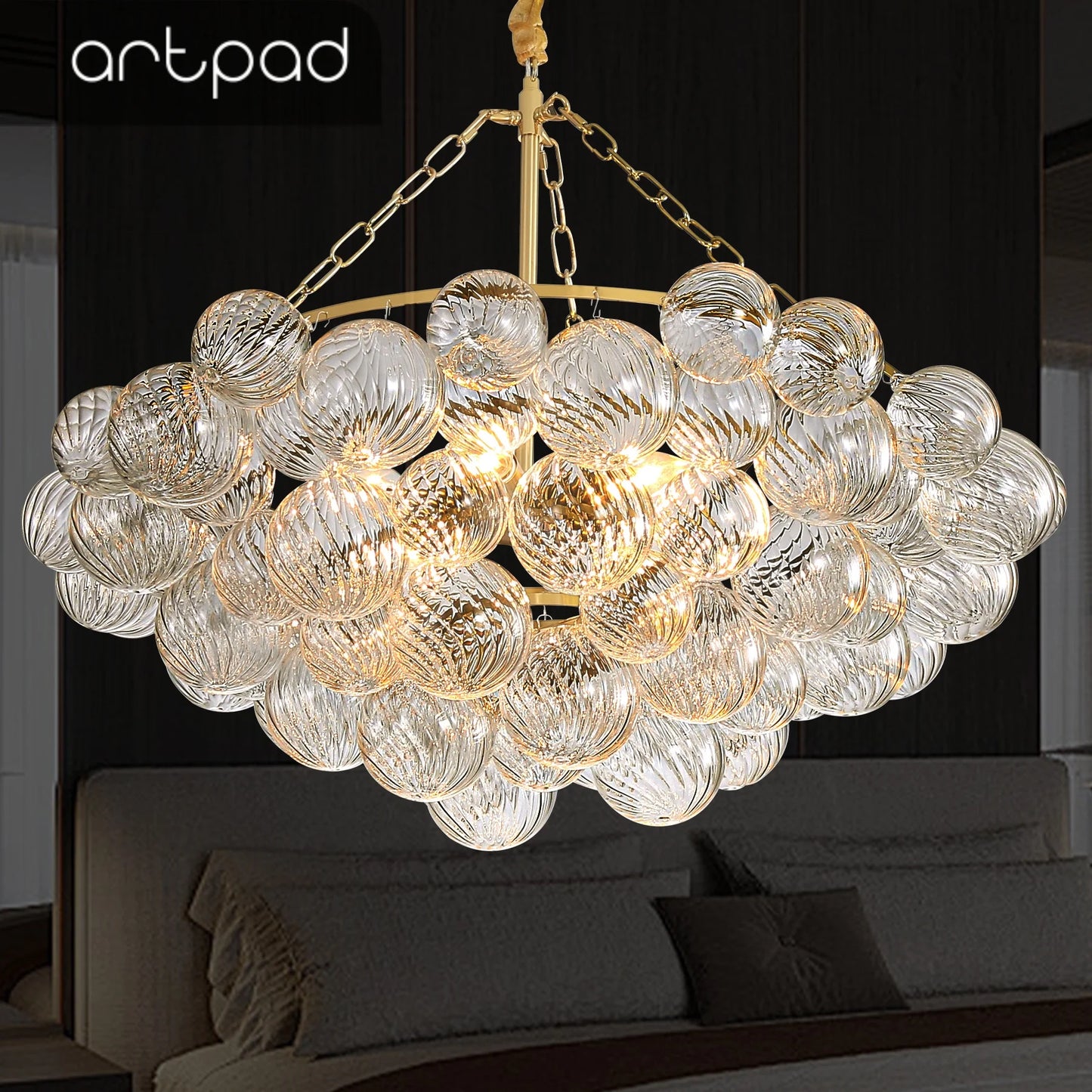 Mid Century Clear Glass Bubble Ball Chandeliers Lights Living Room Swirled Ribbed Globe Chandelier Bowl Dining Room Over Table
