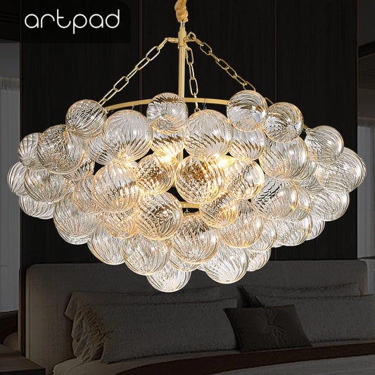 Mid Century Clear Glass Bubble Ball Chandeliers Lights Living Room Swirled Ribbed Globe Chandelier Bowl Dining Room Over Table