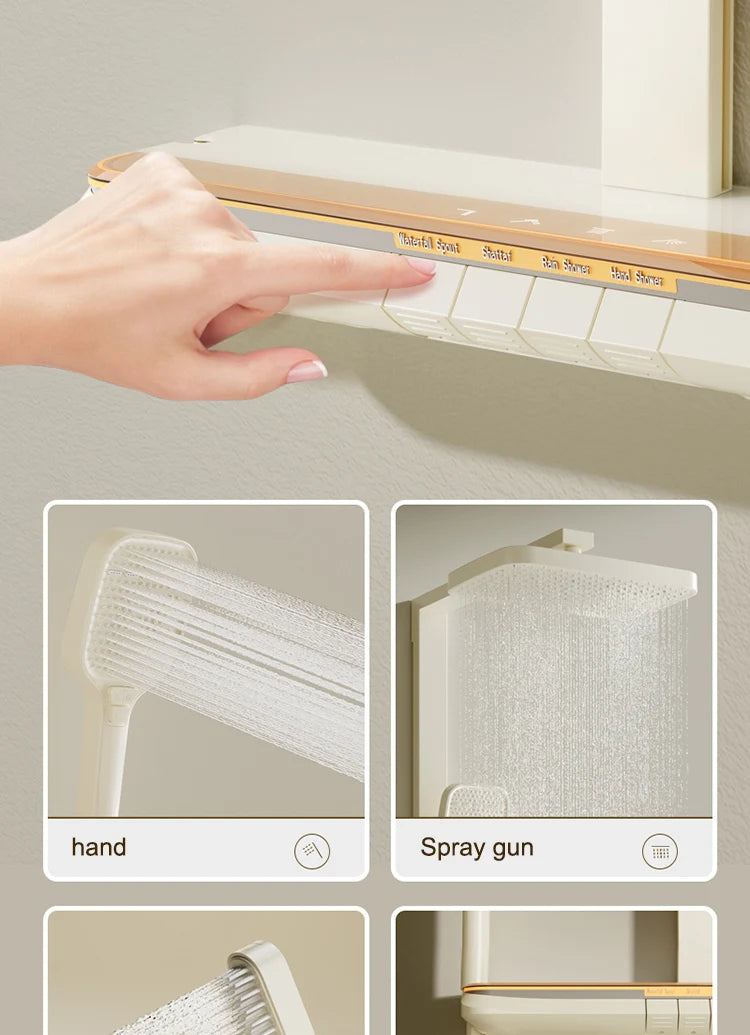 Milk White Shower Thermostat Shower Set Home Digital Display Shower Fine Copper Bath Pressurized Bathroom Shower Nozzle