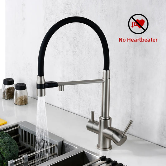 Brushed Nickel Kitchen Faucet Pull Out Double Handle Kitchen Tap Matte Chrome Kitchen Mixer Brass Single Hole 3 Ways Sink Tap