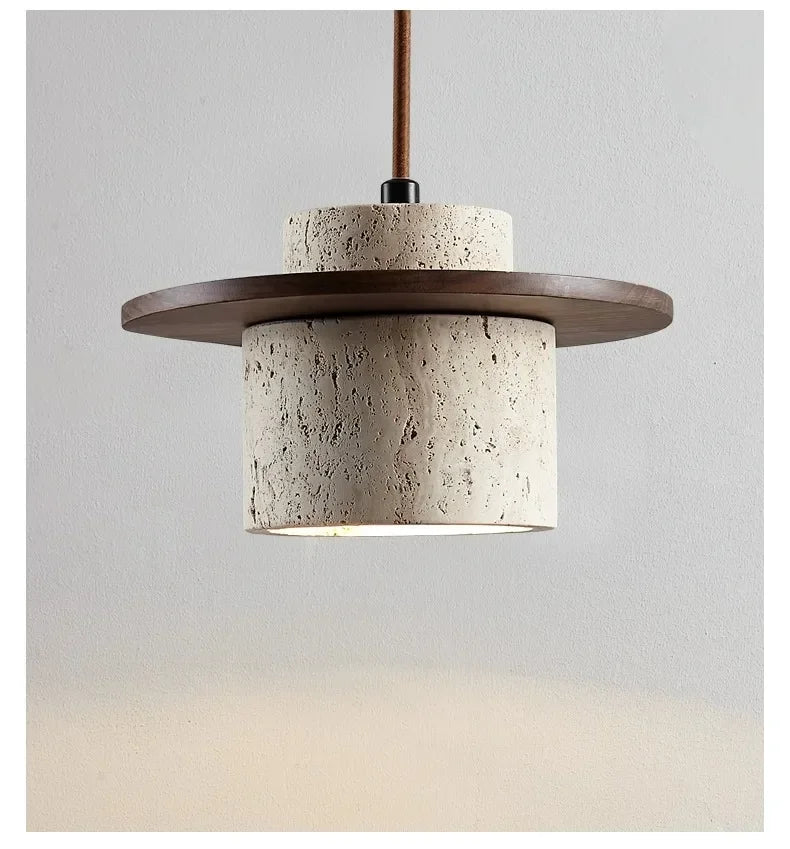 High Quality Stone Pendant Light Indoor LED Walnut/Log Yellow Travertine Chandelier Parlor Bedroom Cafe Bar Hanging Light