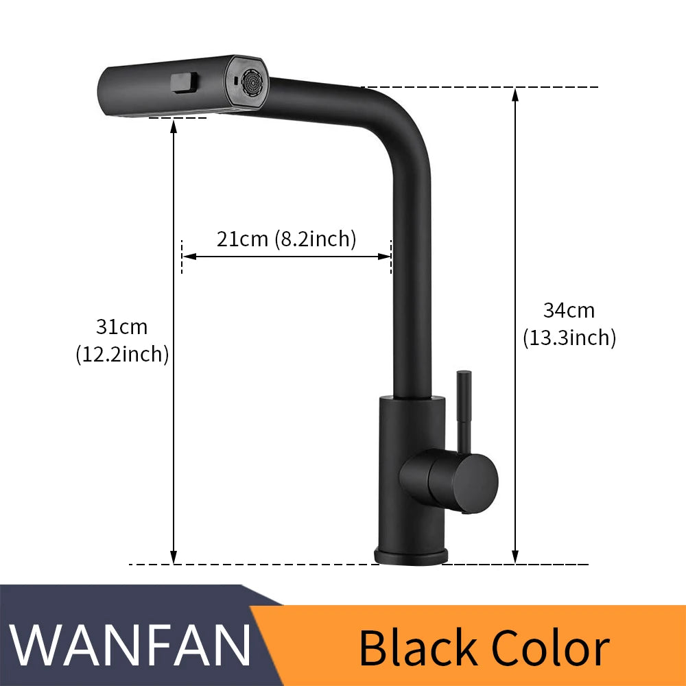 4 Modes Waterfall Kitchen Faucet Stream Sprayer Stainless Steel Hot Cold Single Hole Deck Mounted Water Sink Mixer Wash Tap 3668