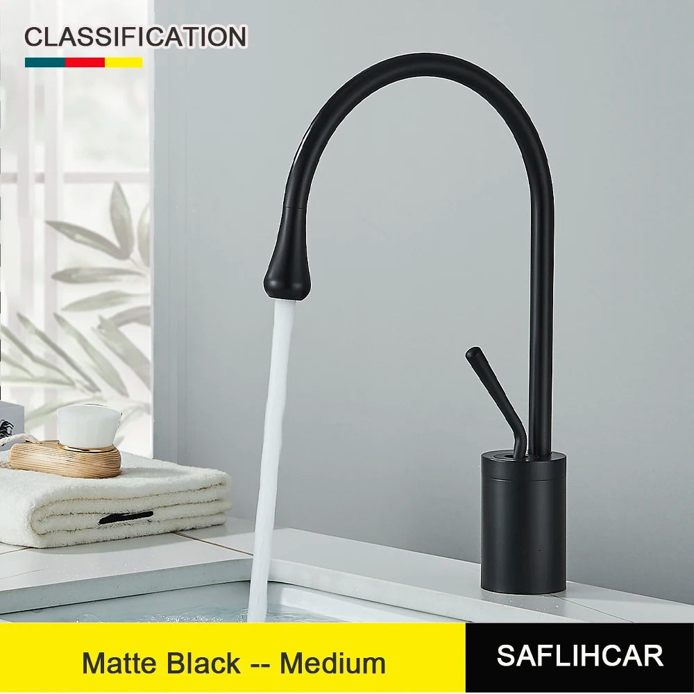 Modern Basin Faucet Brushed Gold Black Silver Faucet Deck Mounted Basin Sink Tap Mixer Hot & Cold Brass Tap for Bathroom