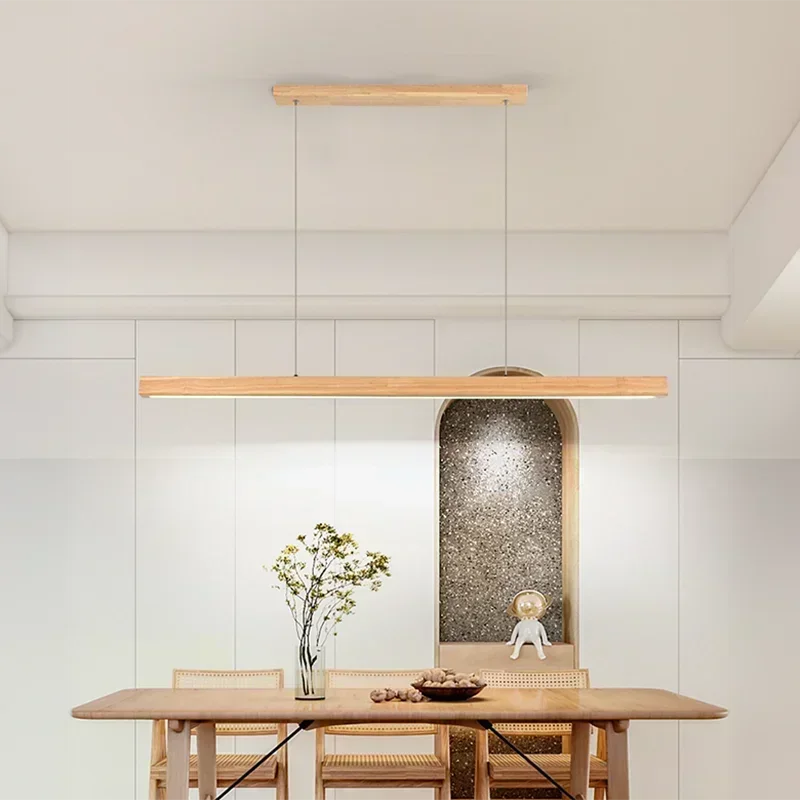 Modern Wood Long Strip LED Pendant Light