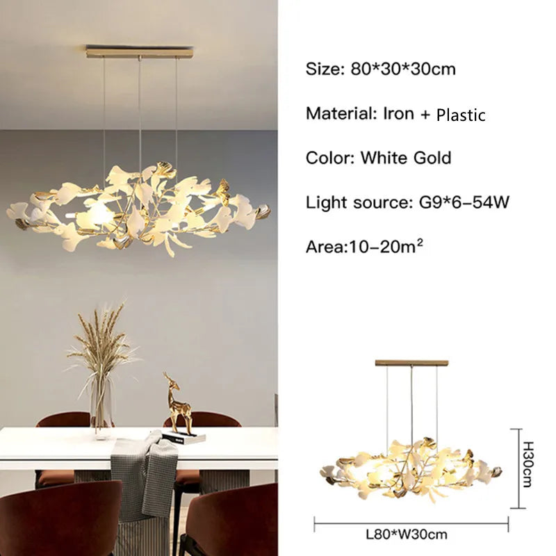 Modern Nordic Ginkgo Branch Leaf G9 LED Ceiling Chandelier For Living Dining Room Pendant Lamp Home Decor Lustre Indoor Lighting