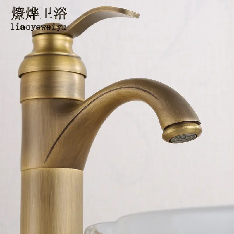 Hot selling . 6" Antique Brass Basin Faucets Crane Sink Basin Water Mixer Tap torneira