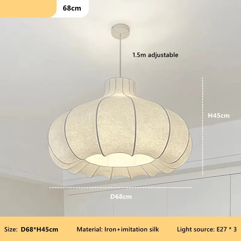 French Wabi Sabi Onion Head Silk LED Chandelier Dining Room Bar Bedroom Pendant Light Retro Restaurant Deco Hanging Lamp Fixture