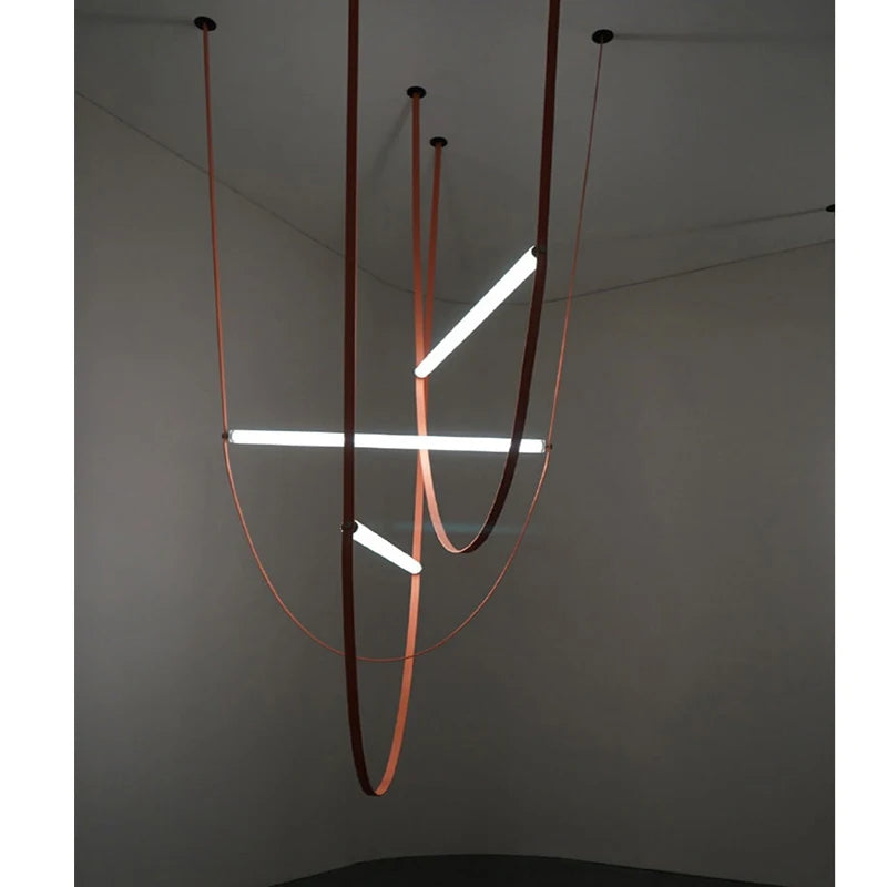 Postmodern Leather Belt Chandelier Living Room Villa Building Coffee Restaurant Glass Tube Designer Chandelier