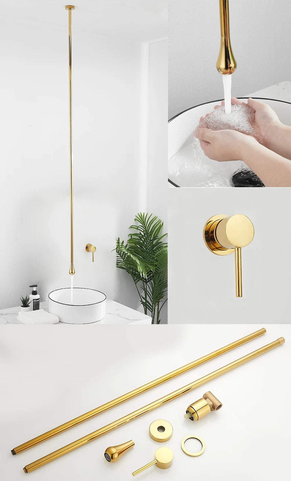 BAKALA Water Drop Hang Ceiling Faucet Bathroom Basin Bathtub Tap Solid Brass  Hot Cold Water Sink Mixer Tub Hardware