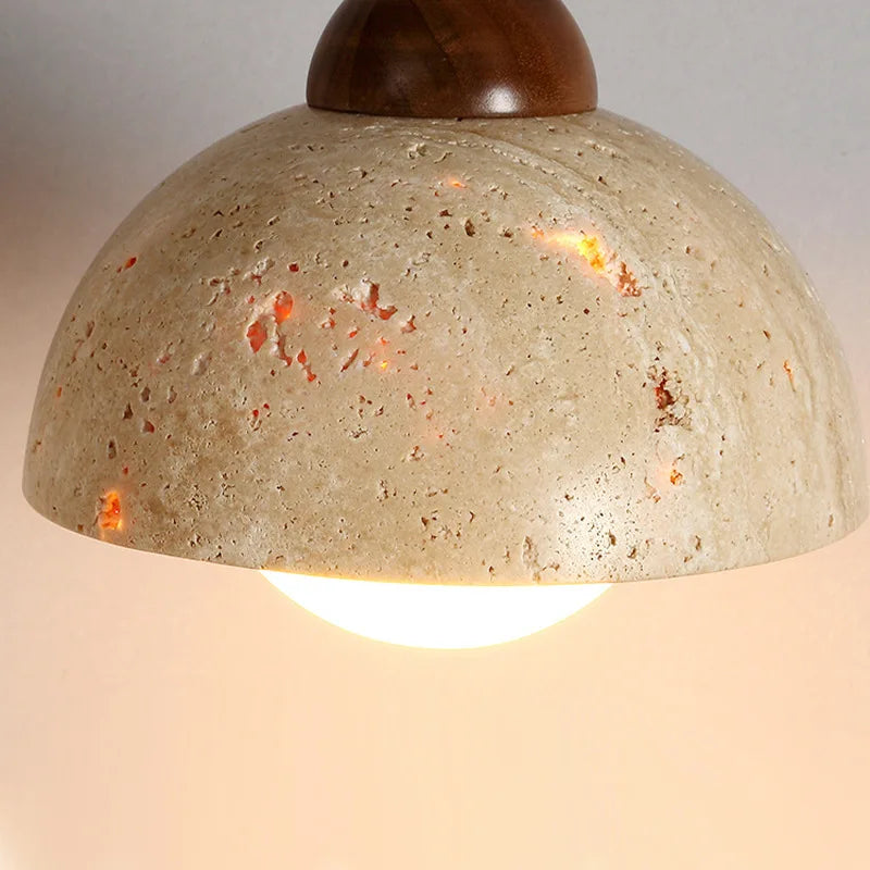 SANDYHA Retro Yellow Hole Stone Bedside Small Pendant Lamp Creative Designer Led Lighting for Bedroom Dining Room Lustre Decor