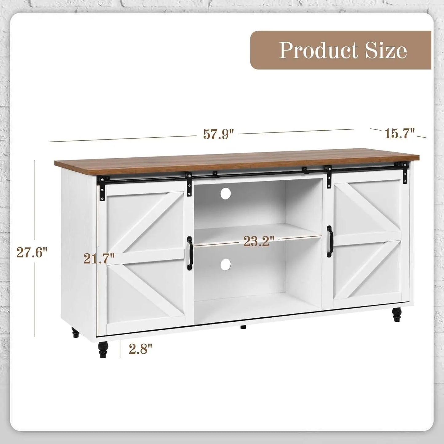 Farmhouse Coffee Bar Cabinet with Storage, 58'' Buffet Cabinet with Sliding Barn Door, White Coffee Bar Table with Woo