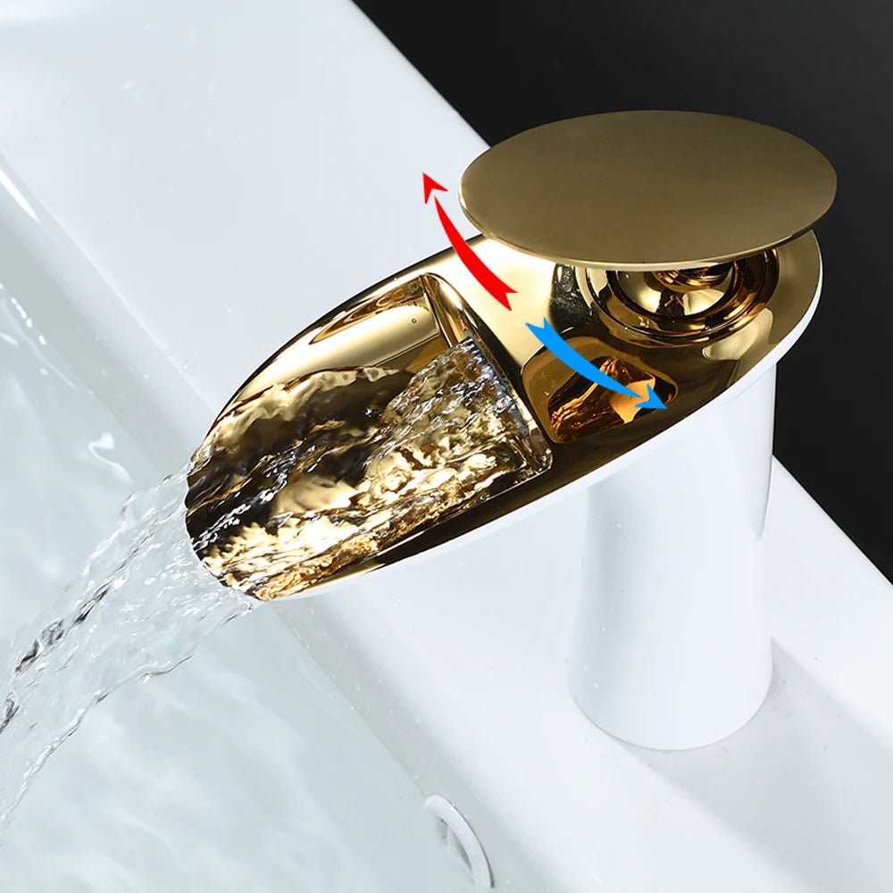 Gold Basin Faucets Waterfall Bathroom Faucet Single handle Basin Mixer Tap Bath Faucet Brass Sink Water Crane Silver 855923