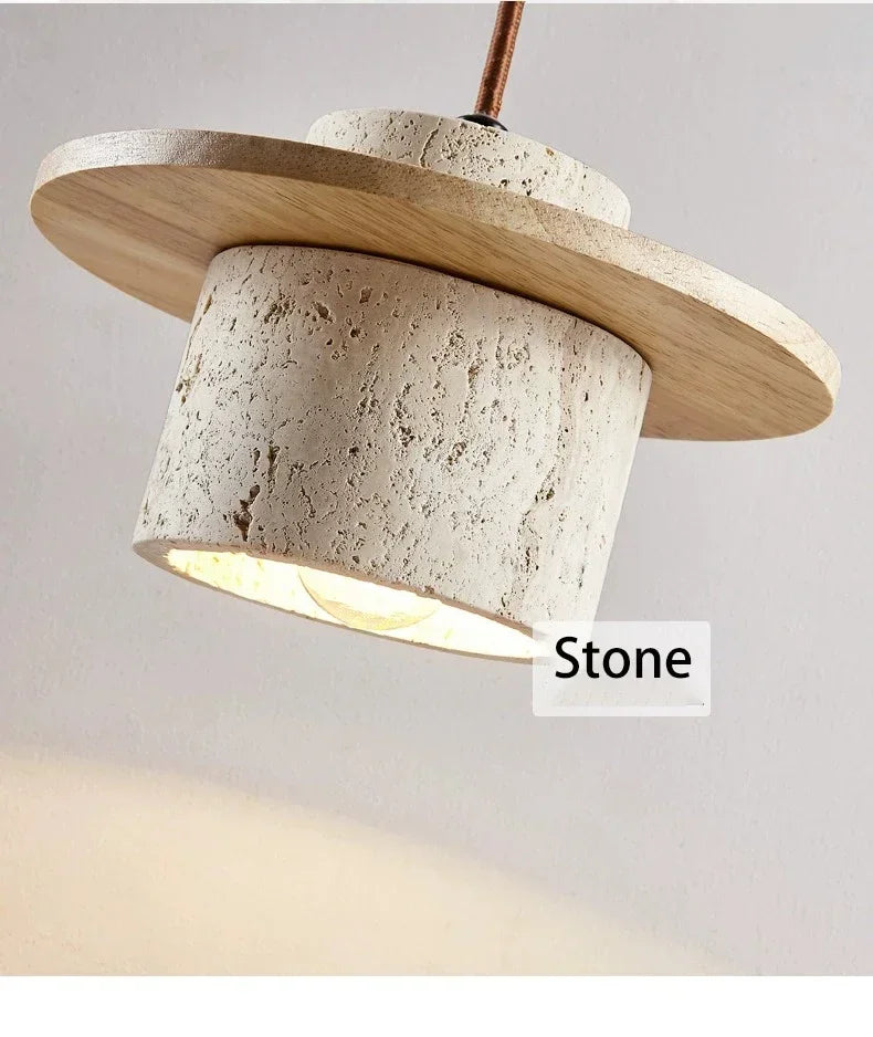 High Quality Stone Pendant Light Indoor LED Walnut/Log Yellow Travertine Chandelier Parlor Bedroom Cafe Bar Hanging Light
