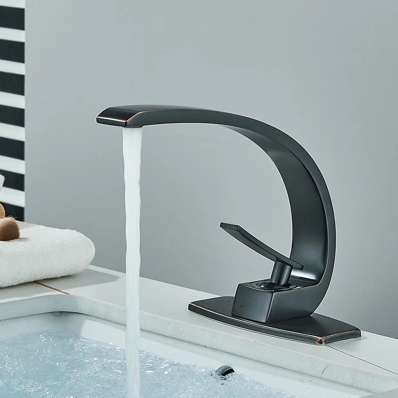 Black Bathroom Basin Faucet Deck Mount Black Chrome Washing Basin Mixer Water Taps Creative Hot Cold Water Crane Mixers
