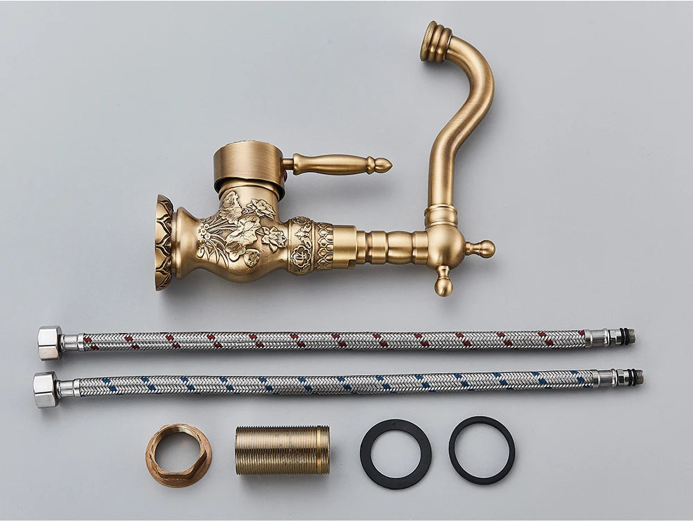 POIQIHY Basin Faucets Antique Brass Faucet Basin Carving Tap Rotation Single Handle Tap  Mixer Taps Bathroom Vessel Sink Faucet