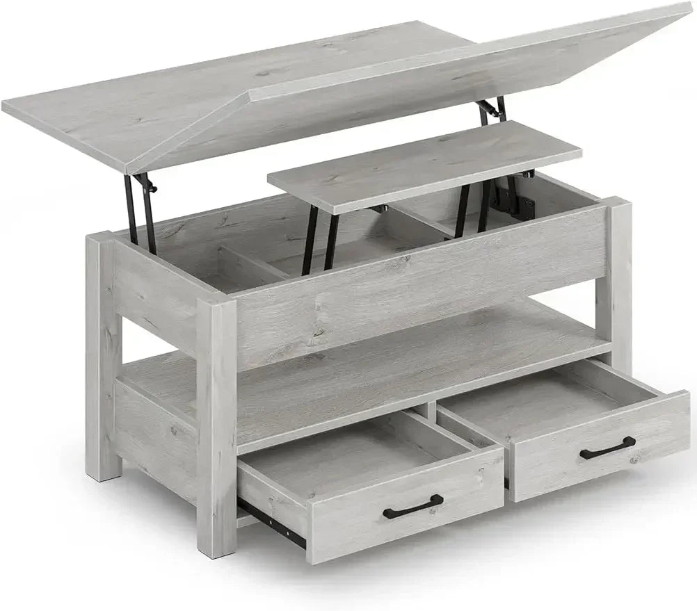 Multi-Function Convertible Coffee Table Drawers and Hidden Compartment, Converts to Dining Living Room