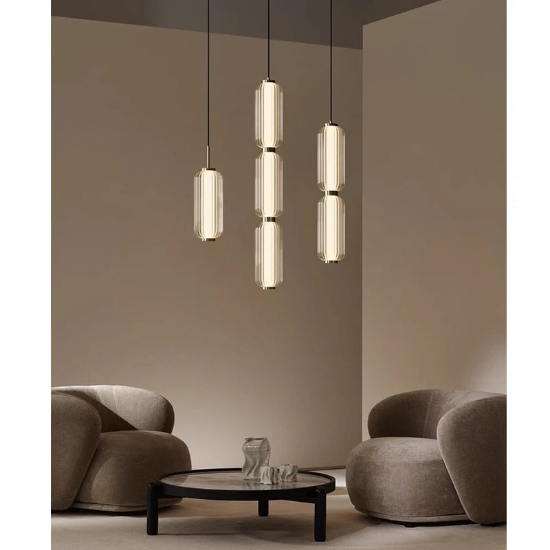 Postmodern minimalist long glass pendant lamp Restaurant bedside light American retro exhibition hall sample room pendant lamp