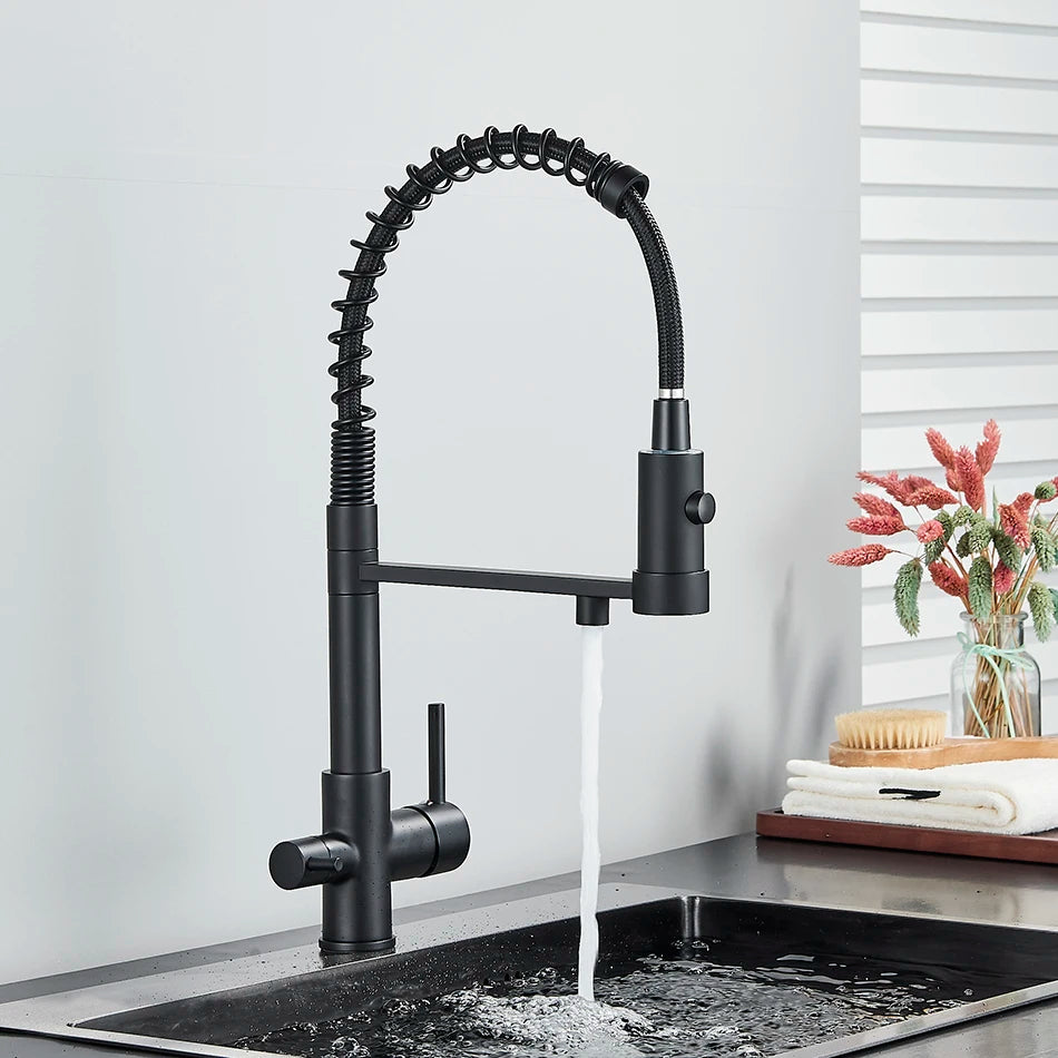 Kitchen Water Filter Faucet Dual Spout Pure Drinking Water Mixer Tap Rotation Water Purification Feature Taps Kitchen Crane