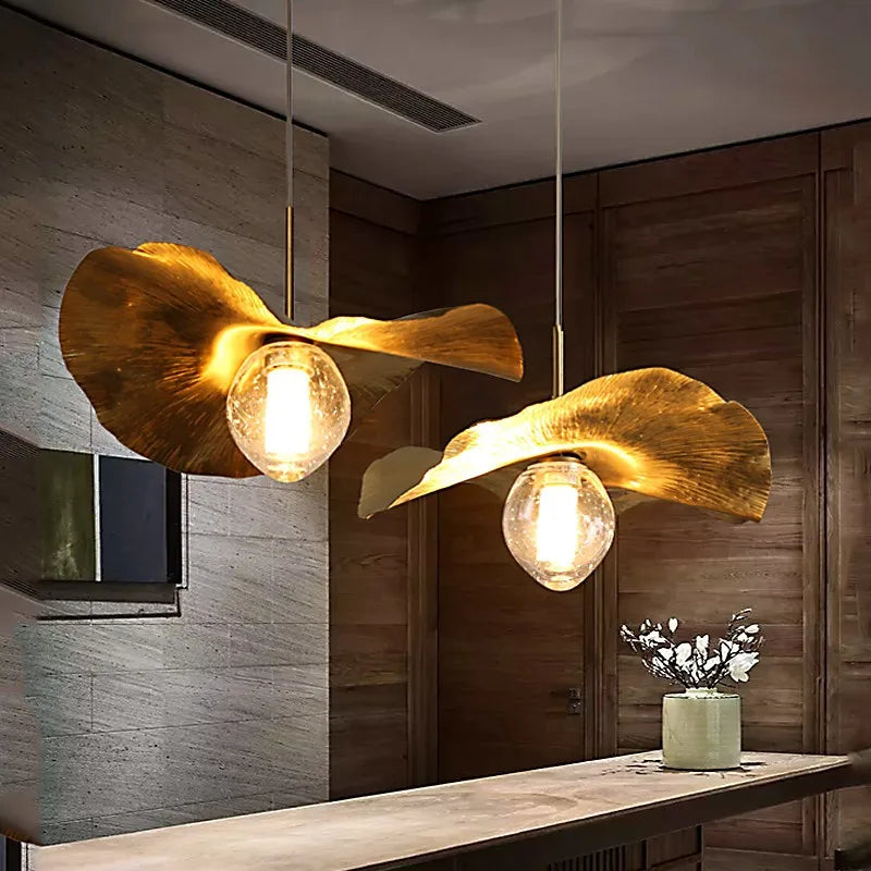 Lotus Leaf Hammered Brass Minimalist Pendant Lamp