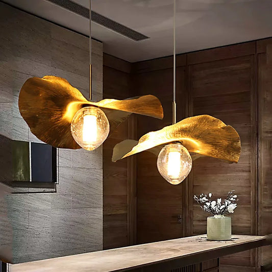 Lotus Leaf Hammered Brass Minimalist Pendant Lamp