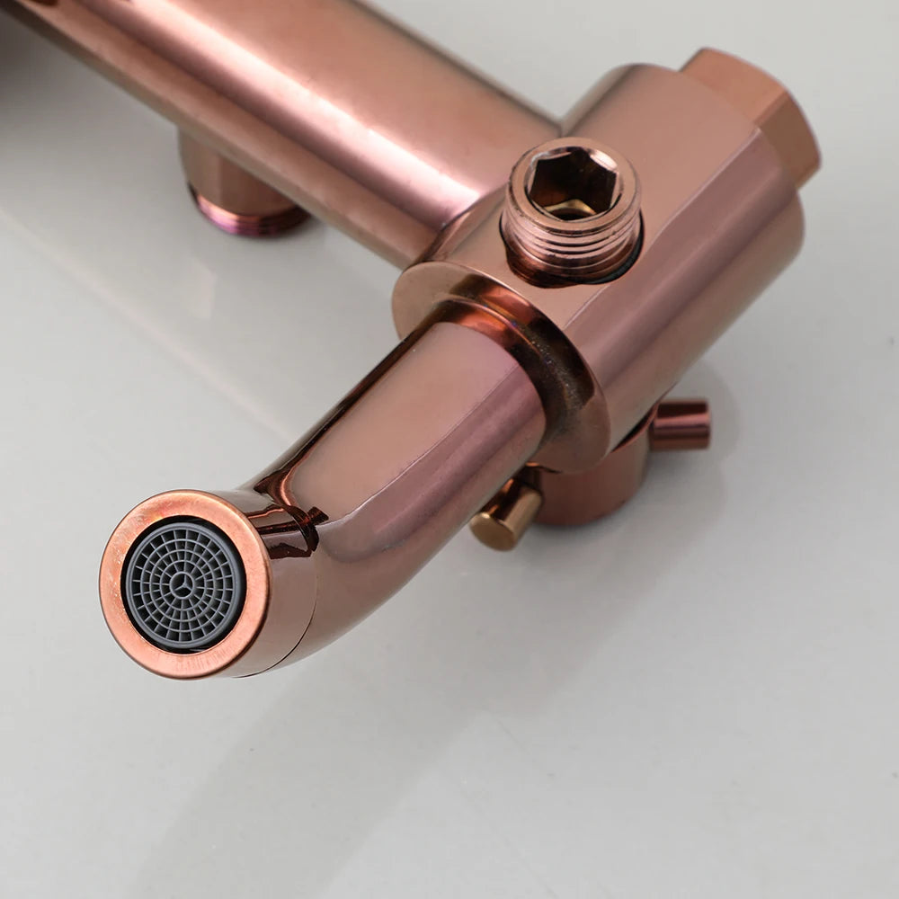 ZAPPO Solid Brass Rose Golden Shower Faucet Set Pink Bathroom Bathtub Mixer Rainfall Spray Hand Square Shower Shower Facuets