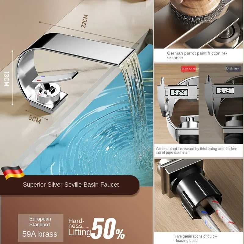 All copper waterfall faucet washbasin bathroom bathroom cabinet sink washbasin counter hot and cold water faucet minimalist