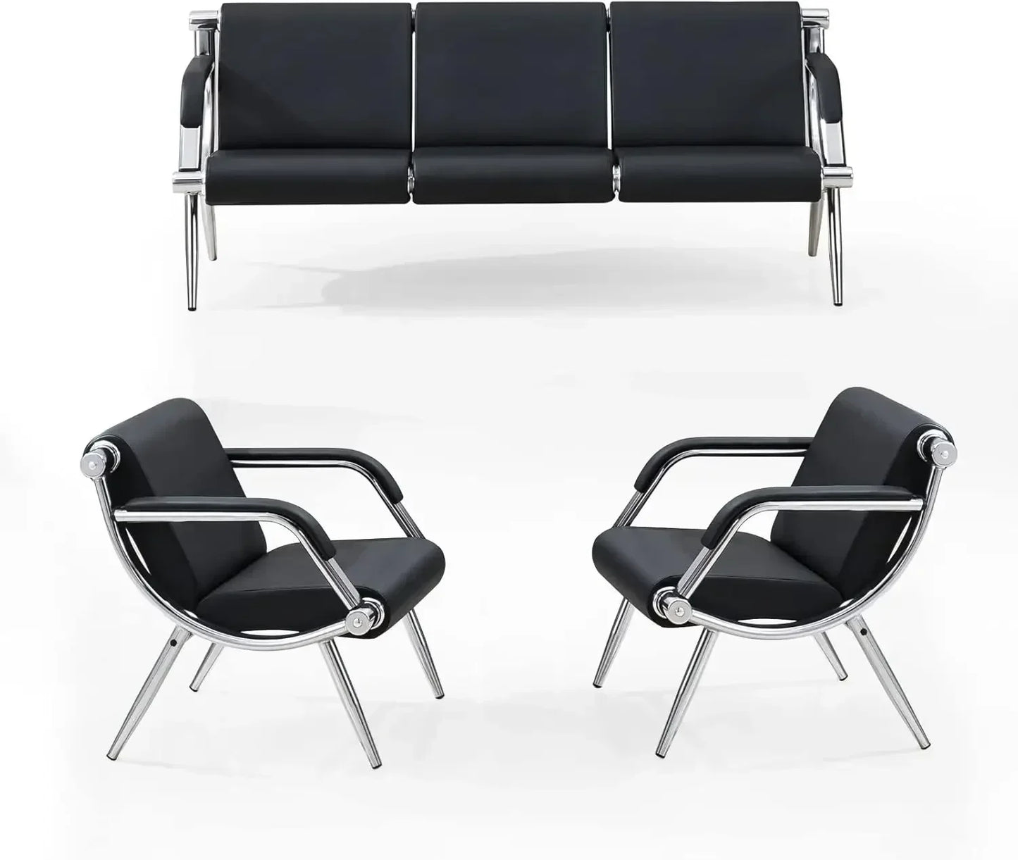 Waiting Room Bench with Fixed PU Leather Upholstered Armrests