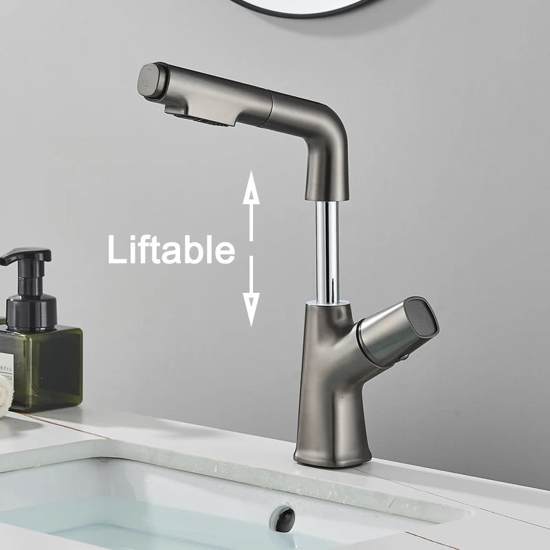 Shinesia Bathroom Faucets Pull Out Basin Faucet 360° Rotate Hot And Cold Water Sink Mixer Lift Up And Down
