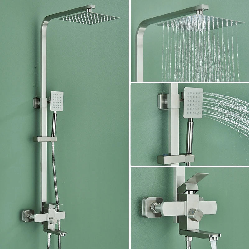 Gold Brushed Shower System 3 in 1 with Rain Handheld Shower Swivel Spout Shower For Bathroom Bathtub Shower Faucet