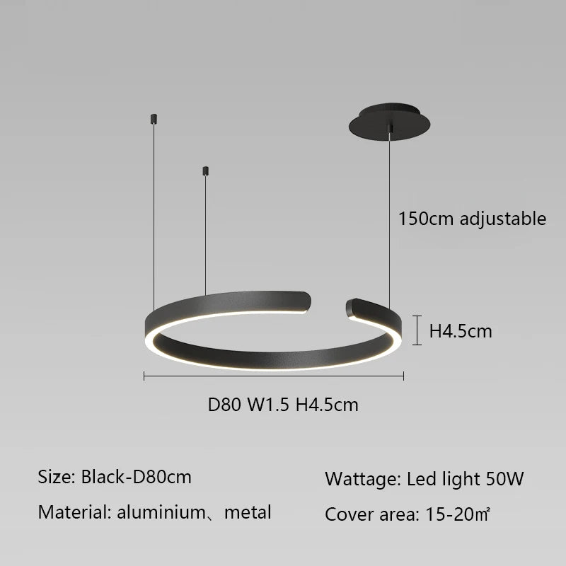 Modern Minimalist Semicircular Ring Led Chandelier For Lighting Living Dining Room Pendant Light Bedroom Hanging Lamp Luminarias