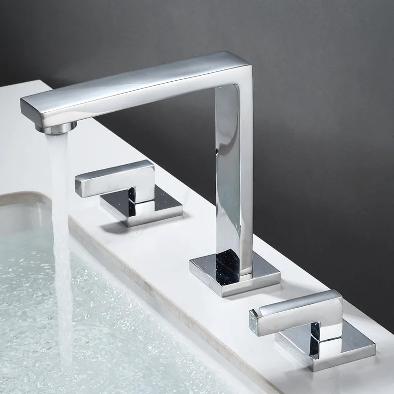 Three Hole Basin Faucet Brass Gun Grey Bathroom Faucet Cold and Hot Water Black Mixer Tap 3 Pieces Bathtub torneiras de cozinha