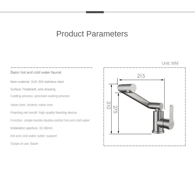 Bathroom Folding Faucet 360 Degree Rotation Single Handle Folding Faucet Taps Camping Cold and Hot Mixer Water Stainless Steel
