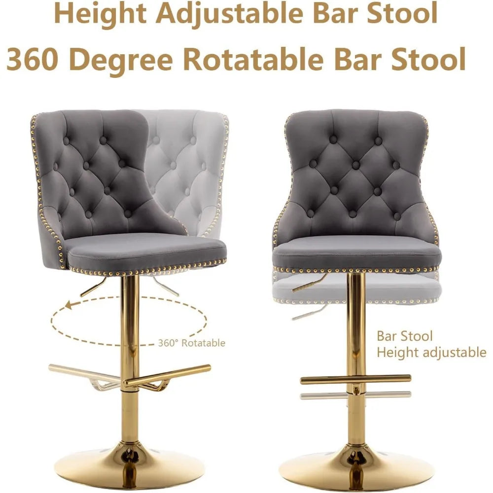 Velvet Button & Nailheads Trim Bar Stools Set of 4 Counter Height Bar Stools
